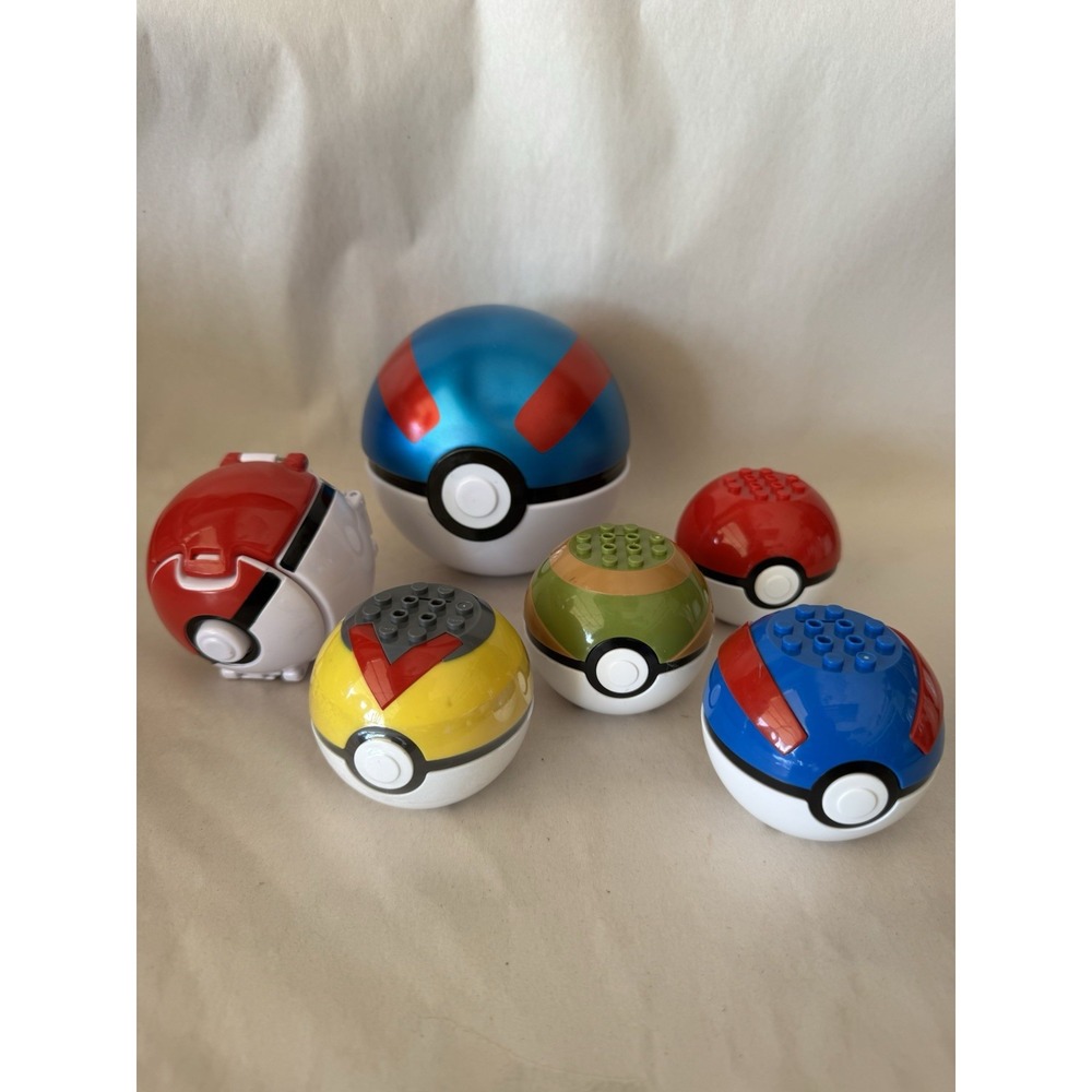 Assortment Of Pokémon Pokeballs / Tin, MEGA Lego (4 Empty), Throw N Pop Pokeball